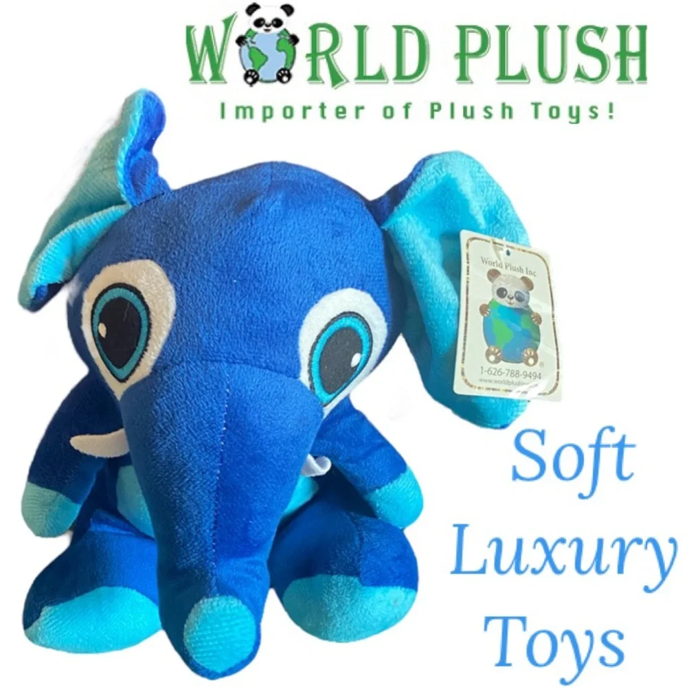 Big Eyes Elephant Luxury Softee Cuddle Soft World Plush Toys Stuffed Animal Blue